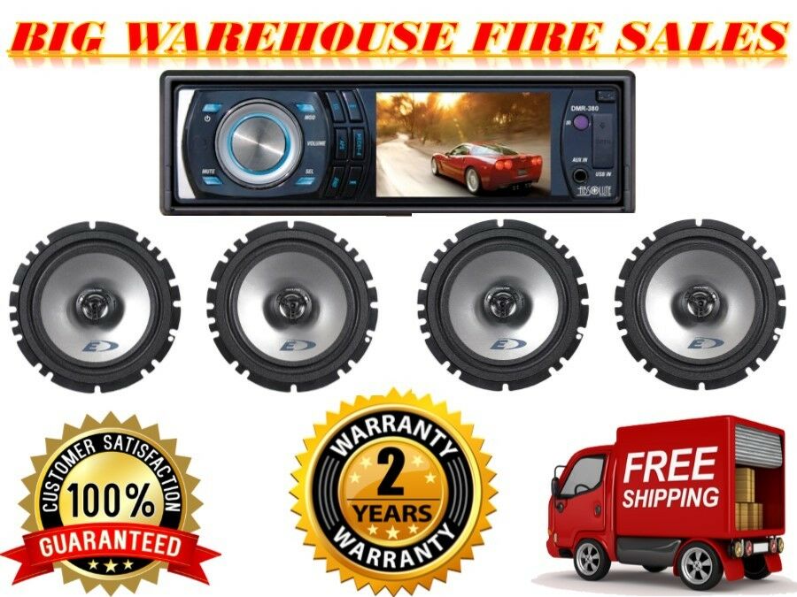 Absolute DMR-380BTAD 3.5" Car Stereo DVD/CD/MP3/AM/FM Player & 2 Pairs Alpine SXE-1726S 6.5" Speakers
