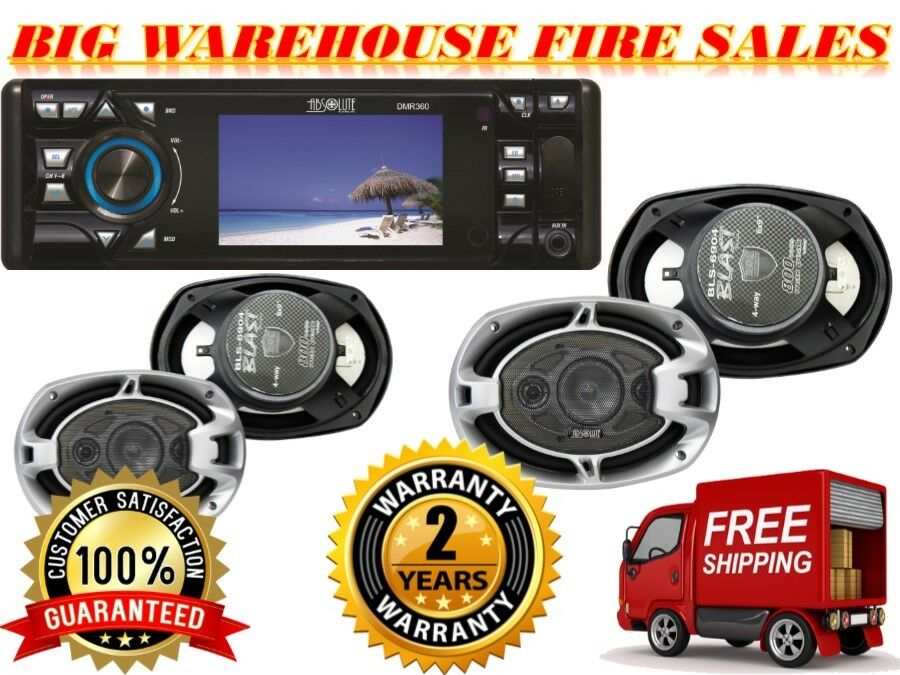 Absolute DMR-360 & 2 BLS-6904 Single Din Car Stereo Bundle<br/>3.5" Car Stereo DVD/CD/MP3/AM/FM Player & 2 Pairs of 6x9" speaker