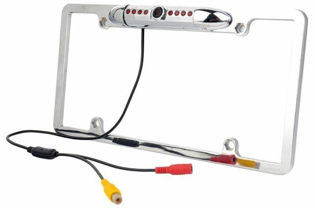 12V Car Front or Rearview Reverse Camera 8 IR Night Vision US License Plate Frame Silver