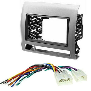 TOYK972S Silver Double Din Radio Install Dash Kit & TWH-950 for 2005-2011 Toyota Tacoma