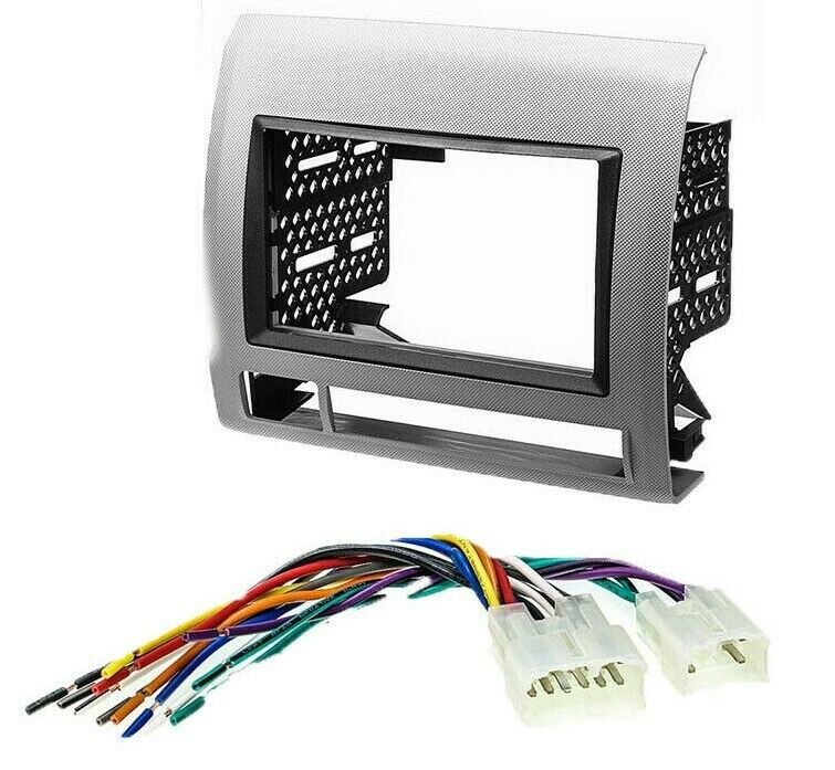 TOYK972S Silver Double Din Radio Install Dash Kit & TWH-950 for 2005-2011 Toyota Tacoma