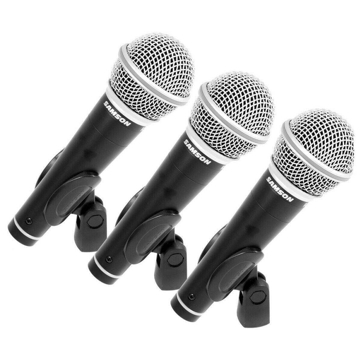 Samson R21 3-Pack Dynamic Vocal Cardioid Handheld Microphones+Mic Clips+Case