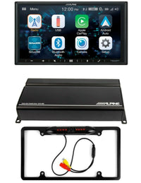 Thumbnail for Alpine ILX-W670 + Alpine KTA-450 + CAM1800B Car Stereo Bundle 7 Inch Mechless Ultra-shallow AV System with Apple Carplay, Android Auto + 400-watt Power Pack Amplifier & Absolute CAM1800B Black License Plate Rear View Camera