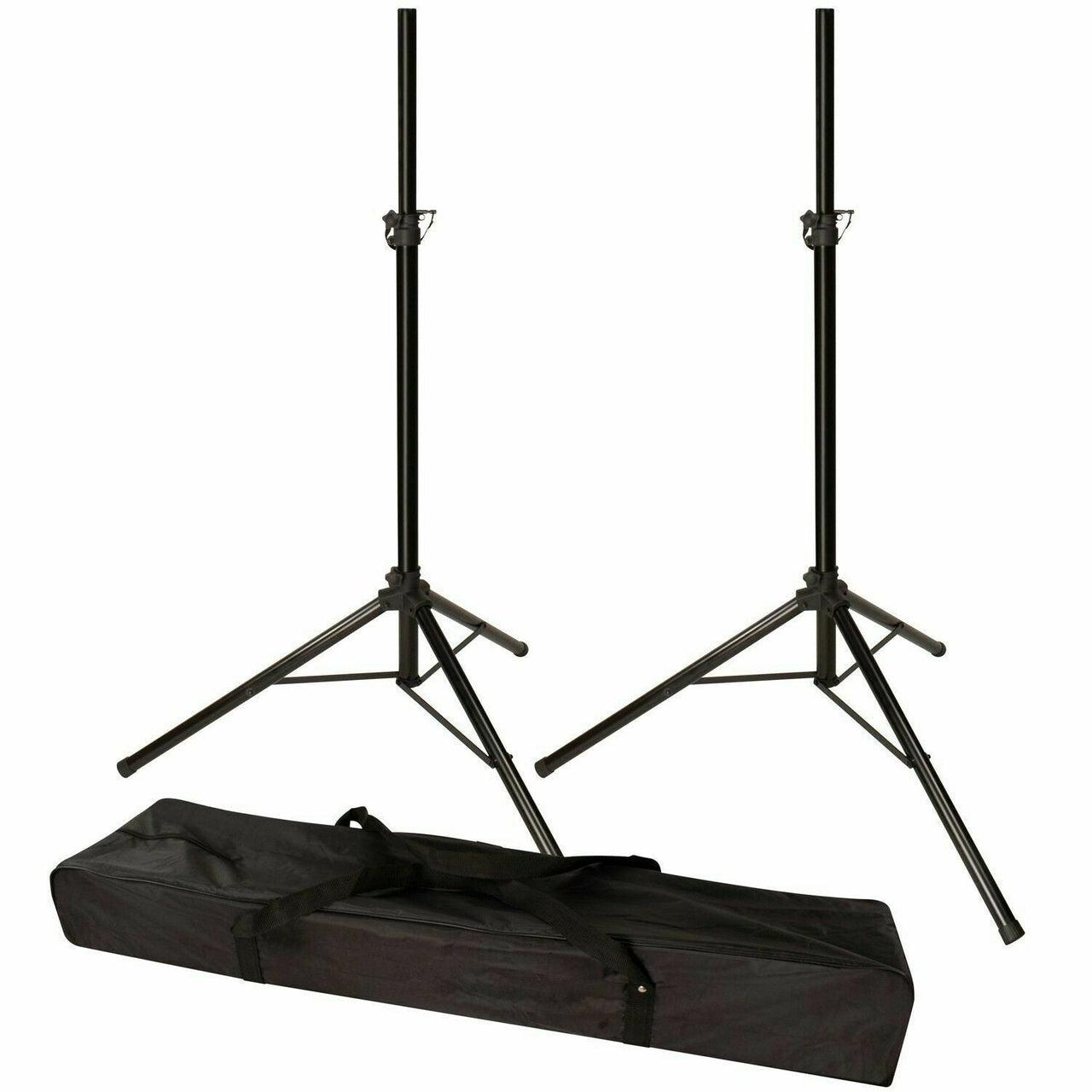 (2) MR DJ SS300B Speaker Stand with Road Carrying Bag Universal Black Heavy Duty Folding Tripod PRO PA DJ Home On Stage Speaker Stand Mount Holder with Road Carrying Bag