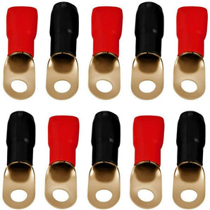 MR DJ DGRT0010 1/0 Gauge Crimp Ring Terminals Connectors 10-Pack (Red, Black)