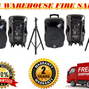 2 MR DJ 15" 4000W Bluetooth DSP FM USB Portable PA DJ Speaker & Stands