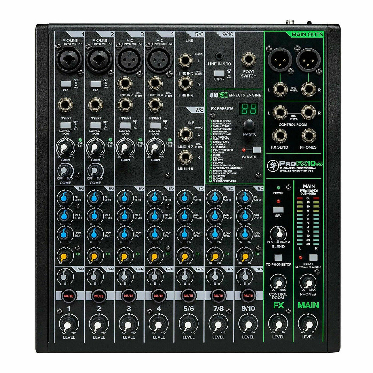 Mackie ProFX10V3 Series, Mixer - Unpowered, 10-Channel w/USB