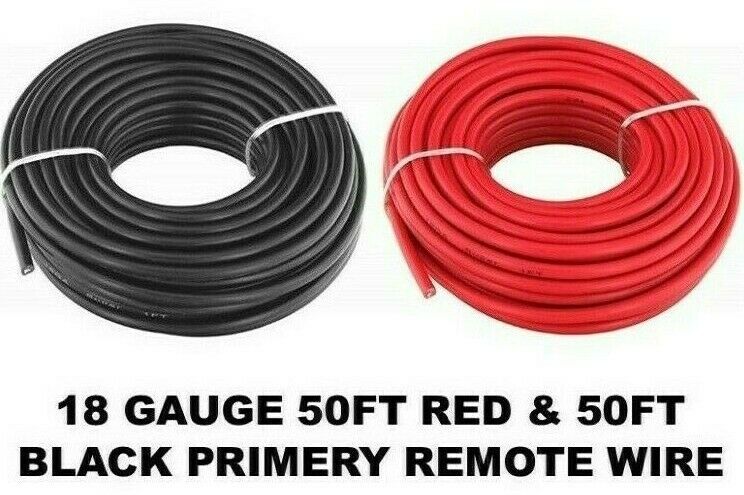 MK Audio 18 Gauge Wire 50' Red & 50' Black Primary Remote Power Ground Wire Cable
