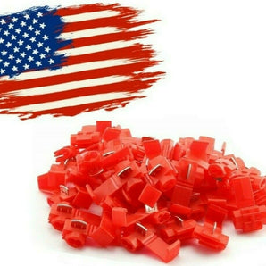 Red quick splice wire terminals designed for 18-22 AWG wire connections for secure and efficient splicing.