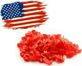MR DJ red splice wire terminals for 18-22 AWG, quick locking auto-tap connectors for easy wire splicing.