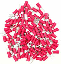 Thumbnail for American Terminal E-SR8-200 200PCS 18-22AWG Red Insulated Fork Spade Wire Connector Electrical Crimp Terminal