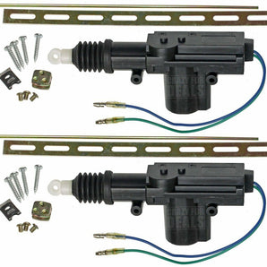 Universal car power door lock actuator 12V motor set with installation hardware and components.