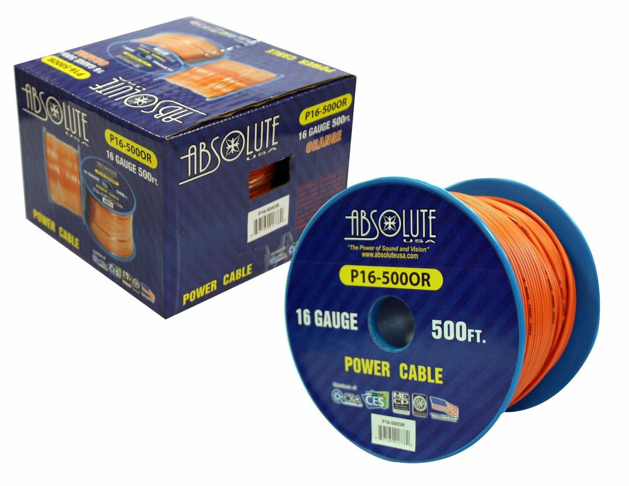 Absolute USA P16-500OR 16 Gauge 500-Feet Spool Primary Power Wire Cable (Orange)