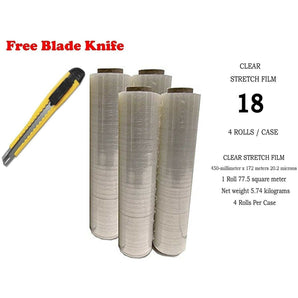 BM Paper Four (4) Plastic Shrink Stretch Wrap 445mm x 450m, 4RLS/CS + Free BLADE