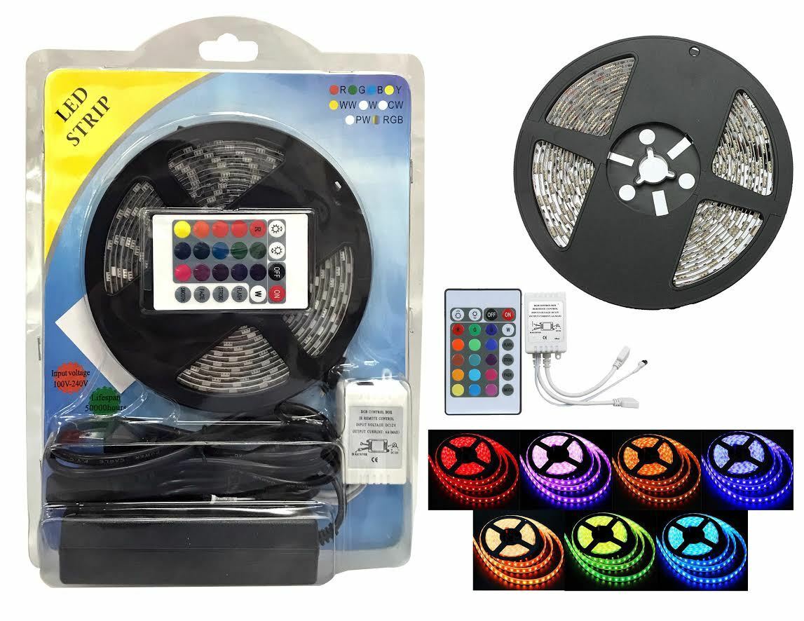 Absolute 5M LED RGB Color LED Ribbon Kit Power Plug Remote, Water Resistant