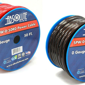 Absolute SPW-0-50RD & SPW-0-50BK 1/0 Gauge 50 FT Xtreme Twisted Power/Ground Battery Wire Cables Set One Red & One Black