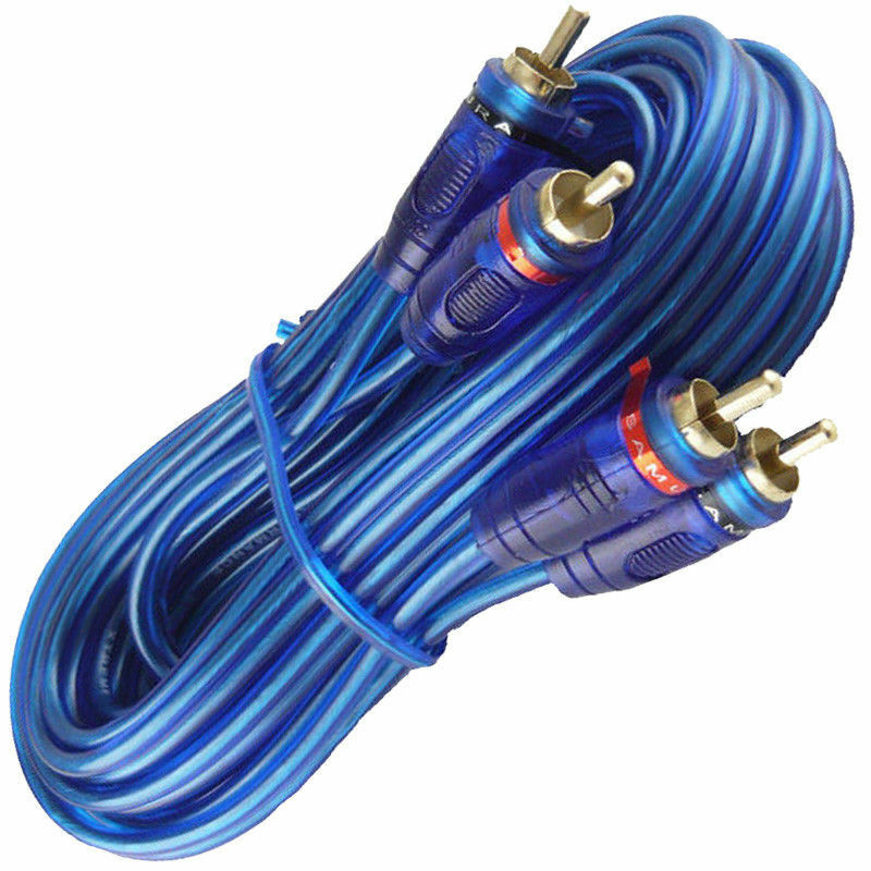 ABSOLUTE 15 Ft 2 Ch Blue Twisted Car Amp Gold RCA Jack Cable Interconnect