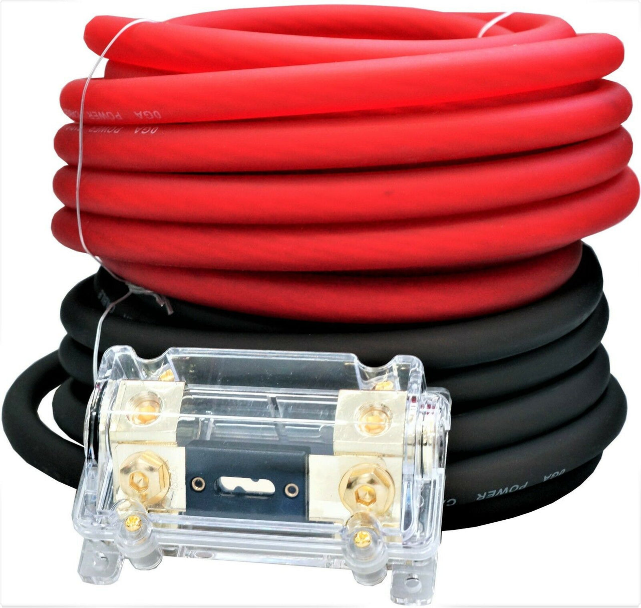 MK Audio MKIT025RB 0 Gauge Wire Red / Black Amplifier Amp Power/Ground Cable 1/0 Set - Free Fuse