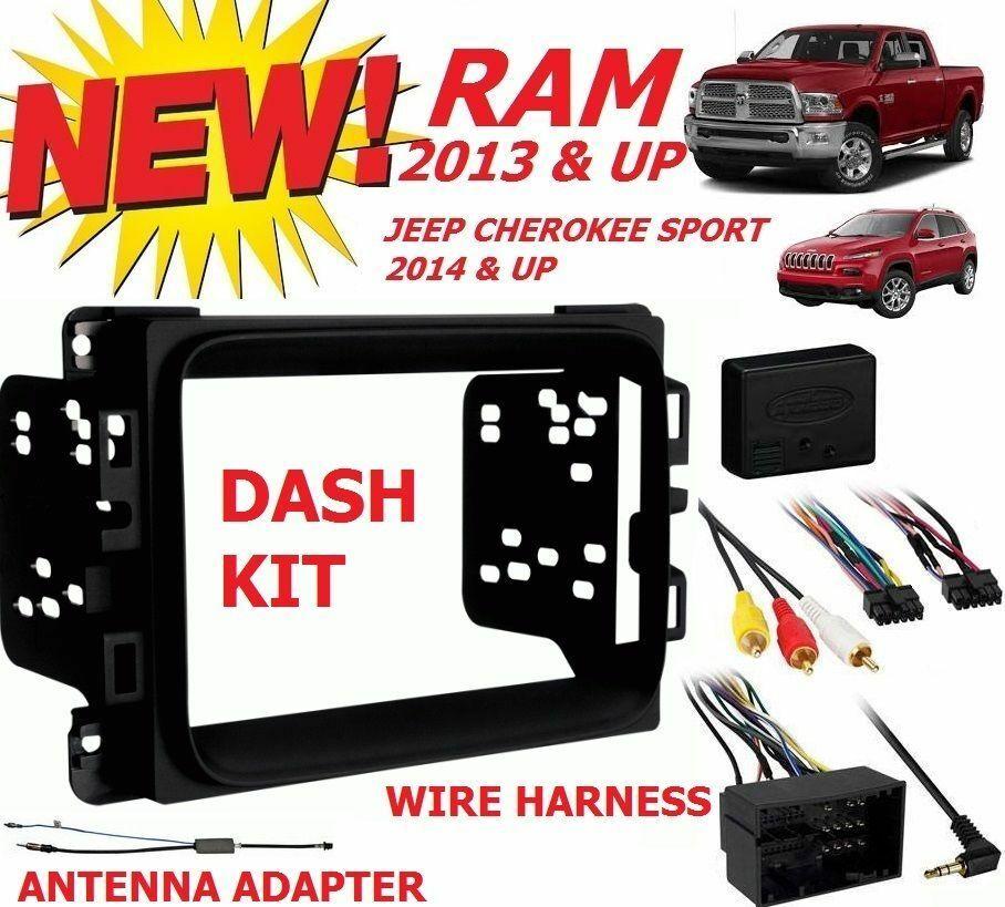 METRA Bundle Compatible with 2013-2017 Ram 1500/2500/3500 Double DIN Radio Provision Matte Black Color with LC-CHRC-01 Interface Wire Harness and 40EU55 Antenna Adapter