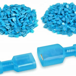 American Terminal 200Pcs male and female insulated spade wire crimp terminal cable connector kit in blue.