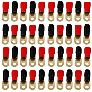 100pcs MR DJ 1/0 Gauge Ring Terminal 1/0 AWG Wire Crimp Cable- Red/Black 5/16