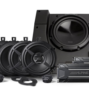 Alpine PSS-22WRA kit including speakers and subwoofer designed for Jeep Wrangler JK Unlimited weather-resistant upgrade.