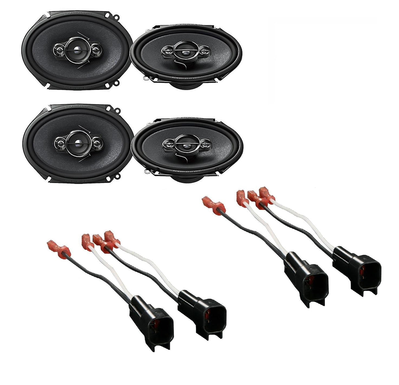 4 Pioneer 6 x 8" 4-Way Speakers + Wire Harness Speaker Connectors Fit Ford