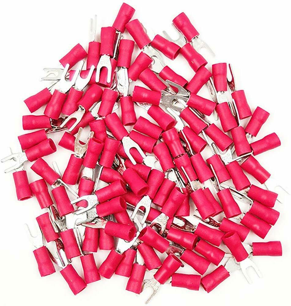 MK Audio MSR8-200 200PCS Red Insulated Fork Spade Wire Connector Electrical Crimp Terminal 18-22 AWG 100