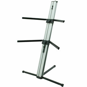 MR DJ KS1000 Professional 2-Tier Column Keyboard Stand Silver W 5/8" Mic Mount