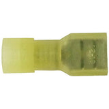 Female quick disconnect connector in yellow plastic, designed for 12-10 AWG gauge wires.