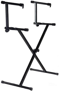 Thumbnail for MR DJ KS500 2 Tier Double X Keyboard Stand with Adjustable Height, Portable Two-Tier Stand with Locking Straps and High Strength Steel for Durability, Ideal for Keyboards and Consoles