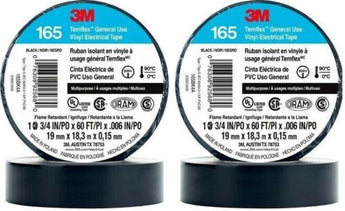 3M 165 Temflex insulated vinyl black electrical tape 3/4" x 60' FT for reliable electrical insulation
