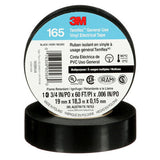 3M Temflex 165 Vinyl Electrical Tape roll, black, 3/4 inch x 60 feet for general use applications.
