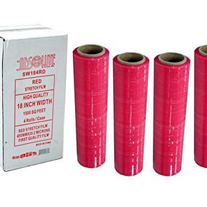 Absolute USA 4 red 18"x 1500 sq feet roll 80 gauge thick stretch packing wrap pallet shrink film