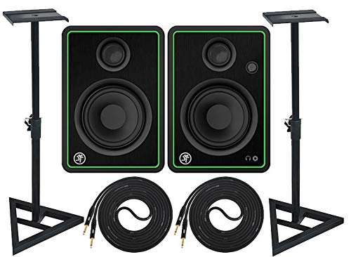 Mackie CR4-X Pair Multimedia Studio Monitors and Adjustable Stable Stands with 2 Cable Set
