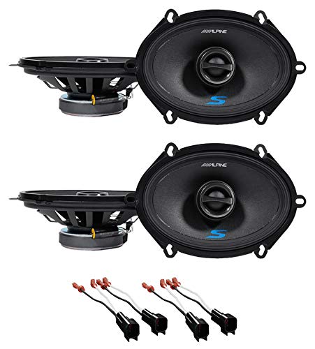 2 Alpine S-S57 5x7" Rear & Front Factory Speaker Replacement Kit For 1989-97 Ford Thunderbird  + Metra 72-5512 Speaker Harness