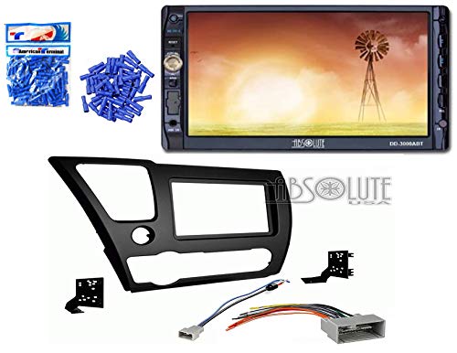 Absolute ABS95-7882B Bundle for Honda Civic 2013 2014 Double DIN Stereo Harness Radio Install Dash Kit Package
