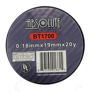 Absolute USA BT1700 Electrical Tape, 0.18mm x 3/4-Inch x 20Yd, Black, for general electrical use.