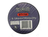Absolute USA BT1700 Electrical Tape, 0.18mm x 3/4-Inch x 20Yd, Black, for general electrical use.