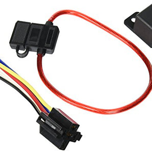 Automotive relay RLS125 12 VDC black cube relay with terminals and mounting hole.