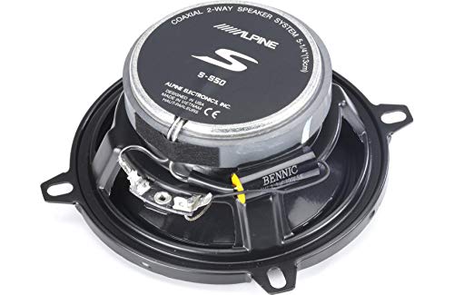 Alpine S-S50 Car Audio Type S Series 5 1/4" 220 Watt Speakers - 2 Pair with 20' Wire Package