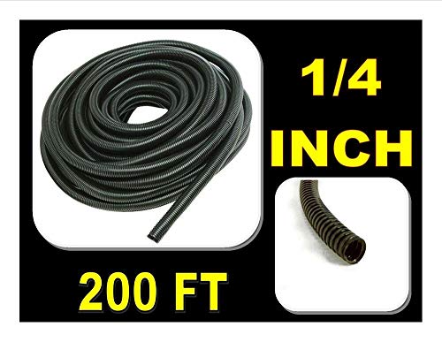 1/4" Black Split Loom Wire Hose Flexible Tubing Wire Cover Audio Stereo - (200' FT)