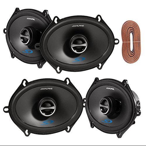 2 Pairs Of Alpine SPS-517 5X7" 2-Way Car Coaxial Audio Speakers Bundle with 50 Feet Speaker Wire