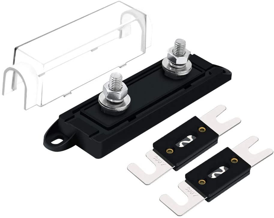 American Terminal ANL Fuse Power Distribution Holder with 2pcs 200A ANL Fuse, Clear Cover for RV Car Audio