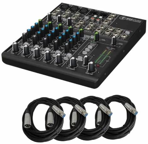 Mackie 802VLZ4, 8-channel Ultra Compact Mixer with High-Quality Onyx Preamps & 4 MR DJ 20 Feet XLR Cables Bundle