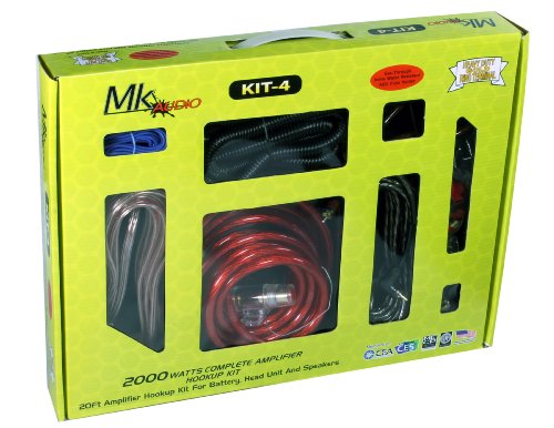 MK Audio KIT4 2000W Car Audio Marine Blue 4 Gauge Pro AMP Amplifier Power Wiring Kit