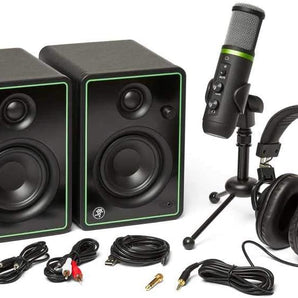 Mackie Creator Bundle USB microphone, studio monitors, and headphones