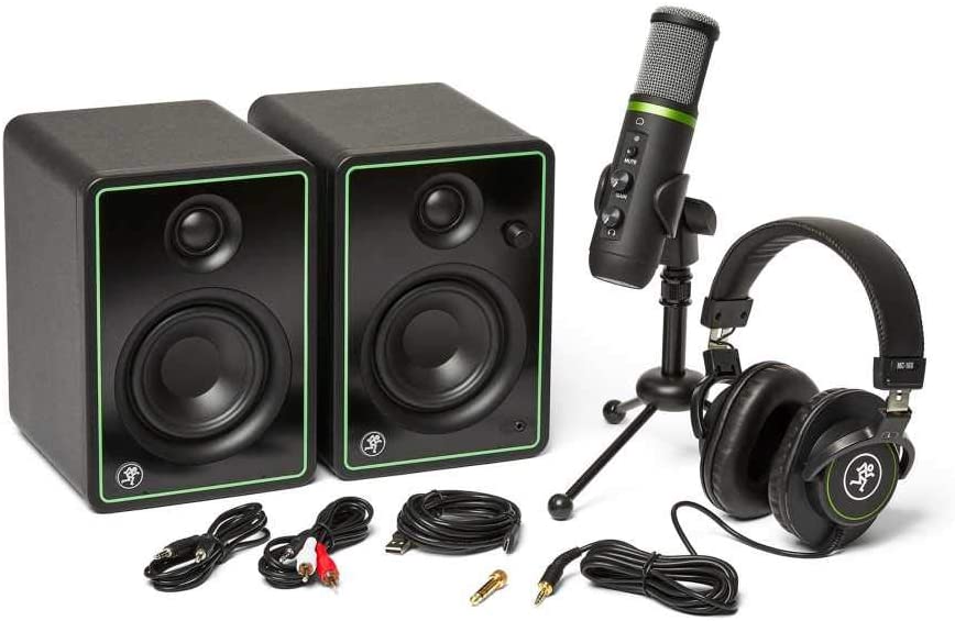 Mackie Creator Bundle USB microphone, studio monitors, and headphones