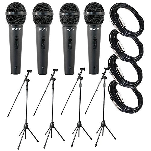 4 Peavey PV7 ND Magnet Dynamic Microphone with 1/4" to XLR Cable + 4 Microphone Stands