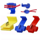 MK Audio quick splice snap wire connector set in red, blue, and yellow colors with multiple connectors for different gauges.